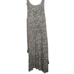 J. Jill Medium maxi long dress shift flower tassel pleated elastic waist stretch